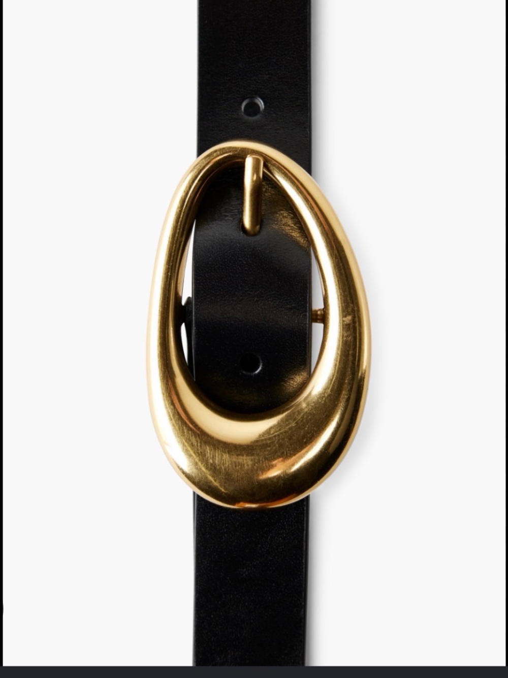 Black Leather Belt with Gold Brass Buckle